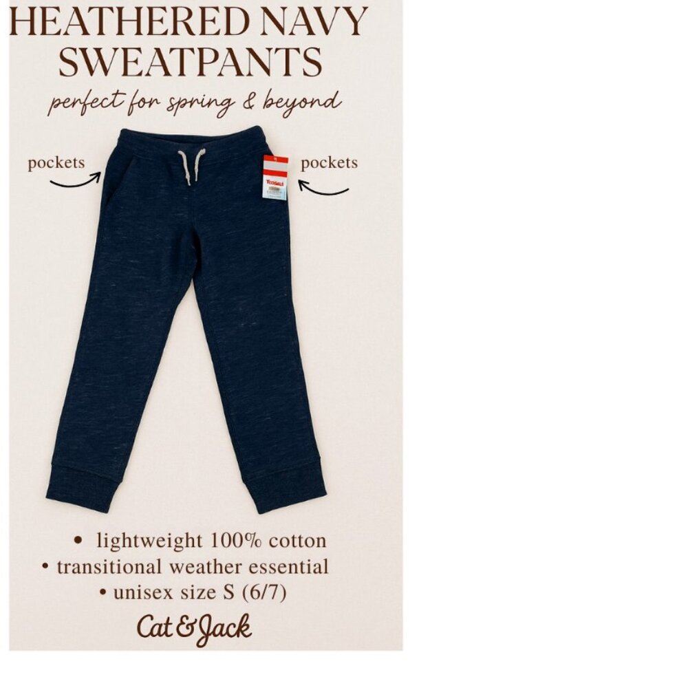 NWT Cat & Jack Luxe Heather Blue Cotton Joggers | Kids 6/7 | Must-Have Basic